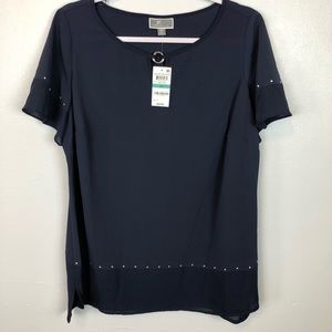 NEW JM Collection High-Low Stud-Accents Blouse